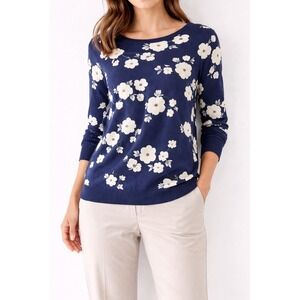 NorthStyle Women Sweater Floral Daisy Blue 100% Cotton Casual Classic Size M